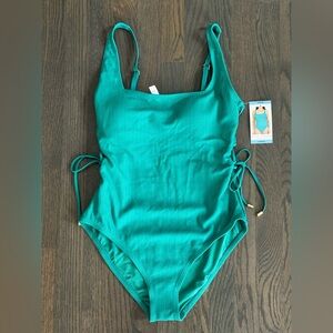 Social Standard by Sanctuary Teal One-Piece tie side Swimsuit NWT Large